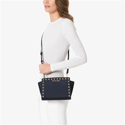 michael kors selma messenger navy|Selma Medium Saffiano Leather Crossbody Bag .